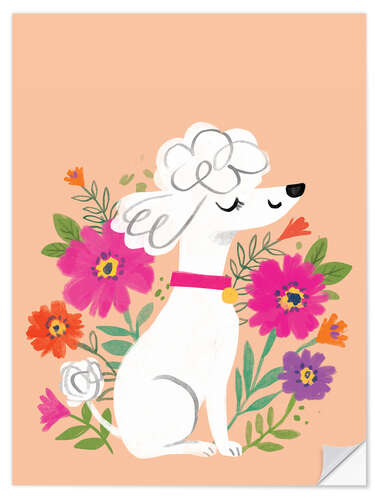 Muursticker Poodle with flowers