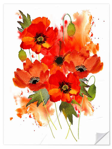 Sticker mural Bouquet de coquelicots