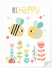 Selvklebende plakat Bee Happy