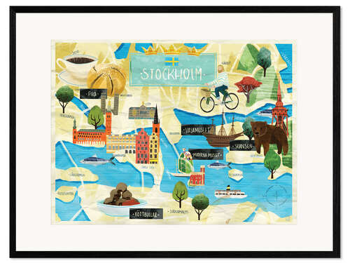 Impresión de arte enmarcada Mapa de la ciudad de Estocolmo