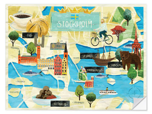 Selvklebende plakat City Map Stockholm