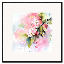 Ingelijste kunstdruk Cherry blossoms with bee