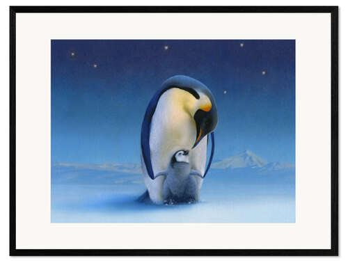 Kunsttryk i ramme Penguins at night