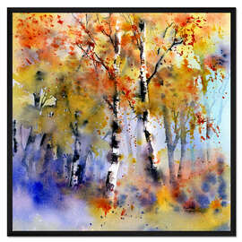 Gerahmter Kunstdruck Birkenwald im Herbst