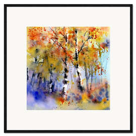 Kunsttryk i ramme Birch forest in autumn