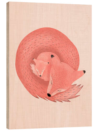 Wood print Sleeping foxes