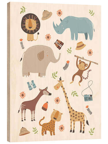 Wood print Safari Animals