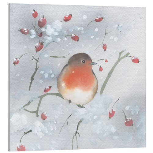 Aluminium print Robins in winter