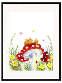 Gerahmter Kunstdruck Maus auf einem Fliegenpilz
