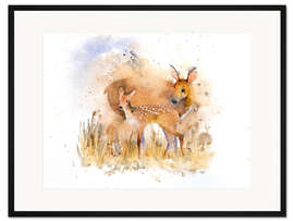 Gerahmter Kunstdruck Reh-Familie