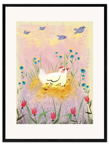 Framed art print Hen with chicks