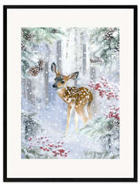 Framed art print Fawn in the winter forest