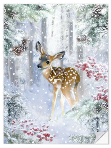 Naklejka na ścianę Fawn in the winter forest