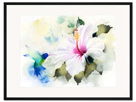 Gerahmter Kunstdruck Hibiskus und Kolibri