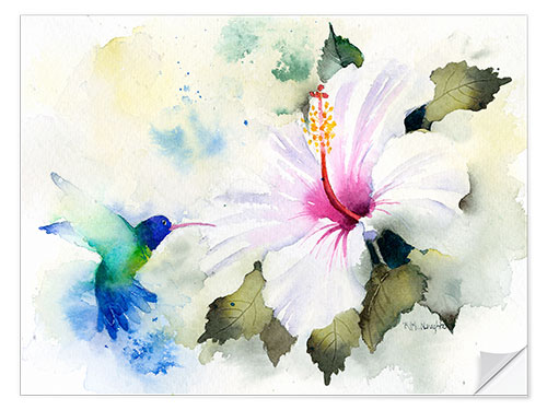 Sticker mural Hibiscus et colibri