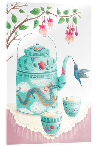 Akryylilasitaulu Hummingbird at the tea service