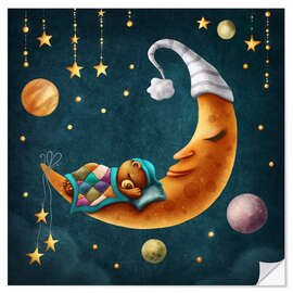 Selvklebende plakat Sleeping bear and moon