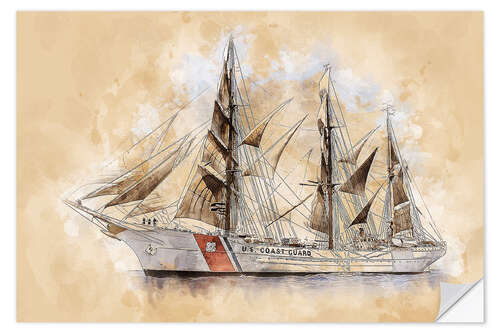 Selvklebende plakat Segelschiff, US Coast Guard