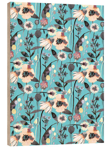 Wood print Spring Flowers Blue