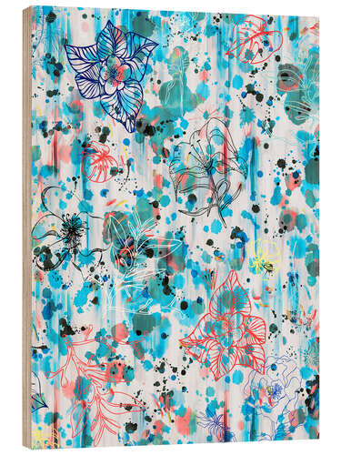 Wood print Graffiti flowers blue