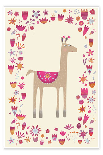 Poster Llama with Flowers