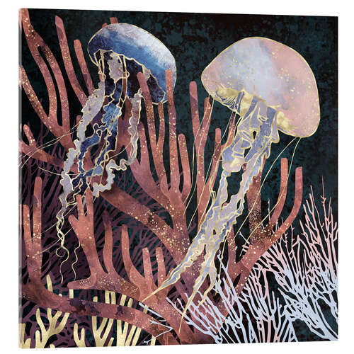Acrylglasbild Korallen mit Quallen, Metallic