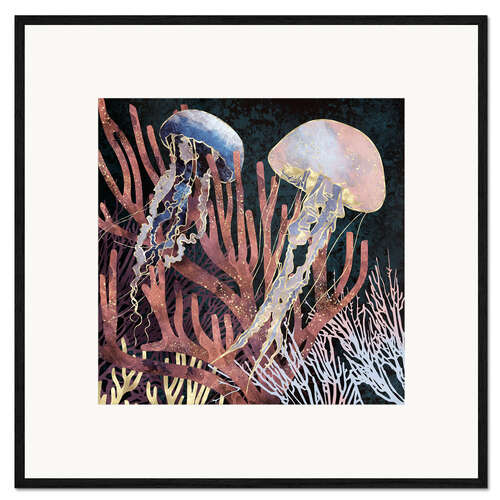 Impression artistique encadrée Corail métallique et méduses