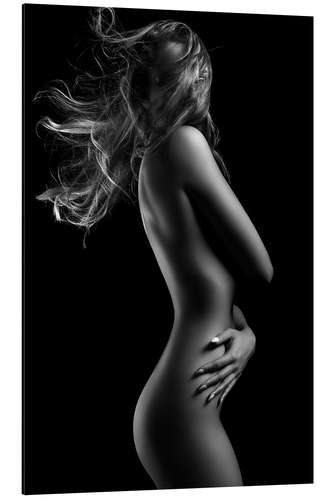 Aluminium print Female nude with blowing hair