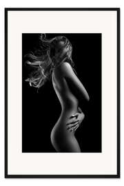 Gerahmter Kunstdruck Weiblicher Akt mit wehenden Haaren