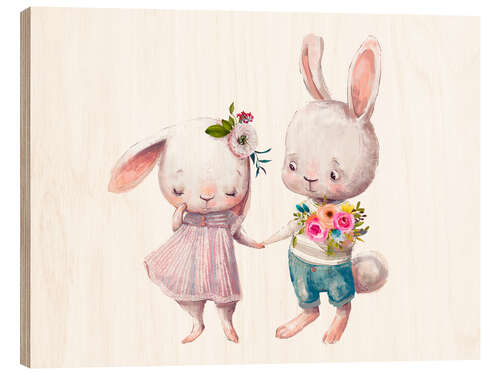 Wood print Loved bunnies