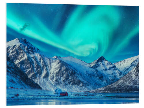 Foam board print Northern Lights over the Lofoten