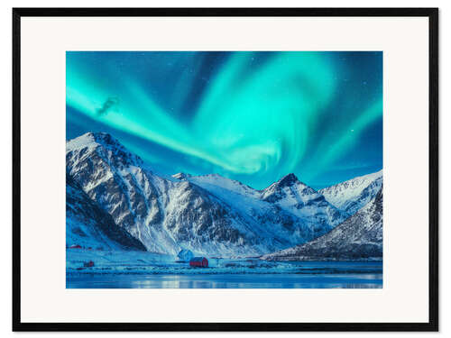 Framed art print Northern Lights over the Lofoten