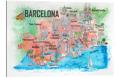 Gallery print Barcelona map with sights