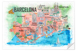 Muursticker Barcelona map with sights