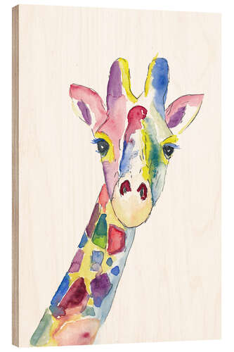 Wood print The Colourful Cheerful Giraffe