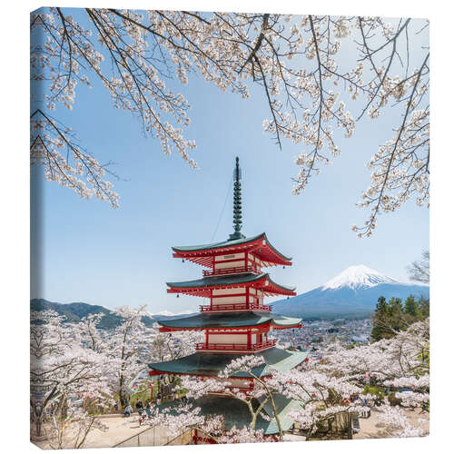 Canvas print Japanese pagoda and mountain Fuji in spring