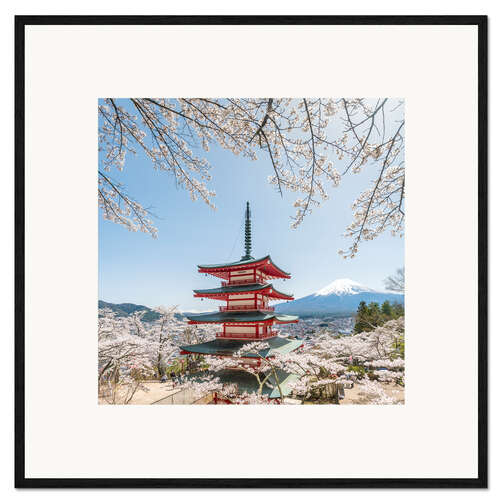 Gerahmter Kunstdruck Japanische Pagode und Berg Fuji im Frühling