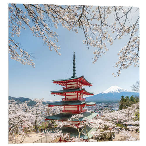 Gallery print Japanese pagoda and mountain Fuji in spring