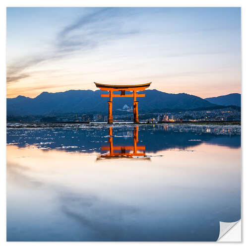 Wandsticker Rotes Torii in Miyajima bei Sonnenuntergang