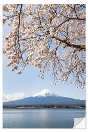 Selvklebende plakat Mount Fuji behind Lake Kawaguchiko III