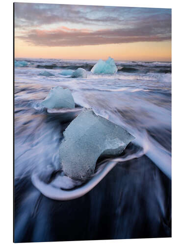 Stampa su alluminio Ghiaccio sulla spiaggia del Jökulsárlón, Islanda