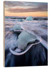 Holzbild Eis am Strand Jökulsárlón, Island