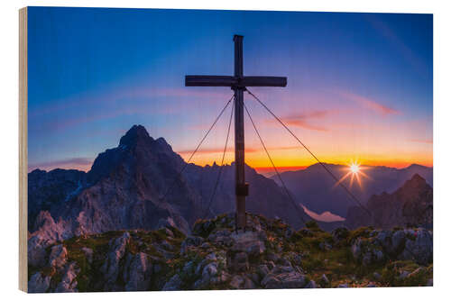 Tableau en bois Face orientale du Watzmann au coucher du soleil