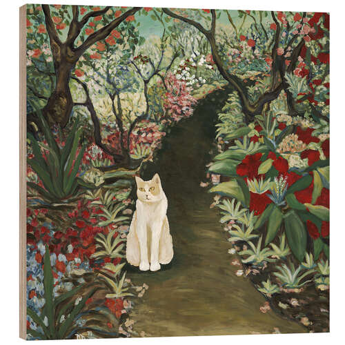 Quadro de madeira Summer garden with cat