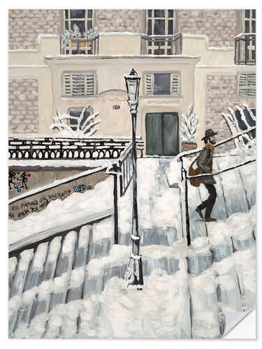 Selvklebende plakat Snø på Montmartre