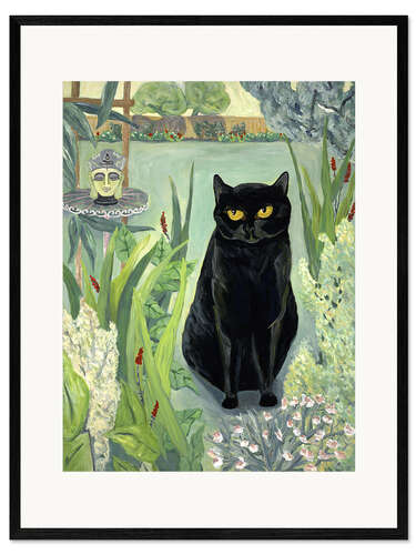 Kunsttryk i ramme Black cat in the garden