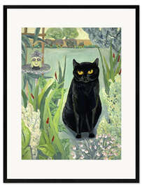 Kunsttryk i ramme Black cat in the garden