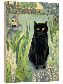 Quadro de madeira Gato preto no jardim