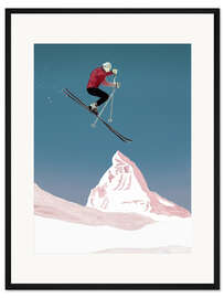 Gerahmter Kunstdruck Skifahrer beim Sprung