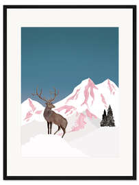 Gerahmter Kunstdruck Hirsch im Winter